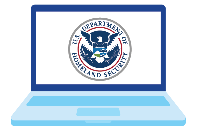 Laptop with Homeland Security logo on screen